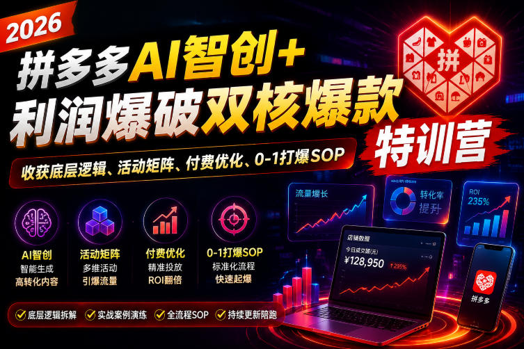2026拼多多AI智创+利润爆破双核爆款特训营，收获底层逻辑、活动矩阵、付费优化、0-1打爆SOP(更新0727)-青禾学社