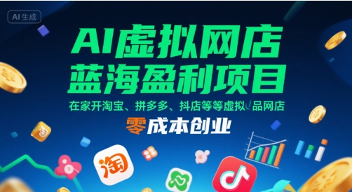 AI虚拟网店蓝海盈利项目，在家开淘宝、拼多多、抖店等虚拟品网店，零成本创业-青禾学社