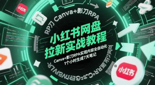 小红书网盘拉新实战教程,Canva+影刀RPA实现内容全自动化,1个小时生成7天笔记-青禾学社