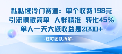 私域冷门赛道单个收费198米引流模板简单人群精准 45%的转化率单人一天大概收益多张-青禾学社