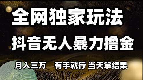 全网独家玩法抖音无人暴力撸金，月入3W，有手就行，当天拿结果【揭秘】-青禾学社
