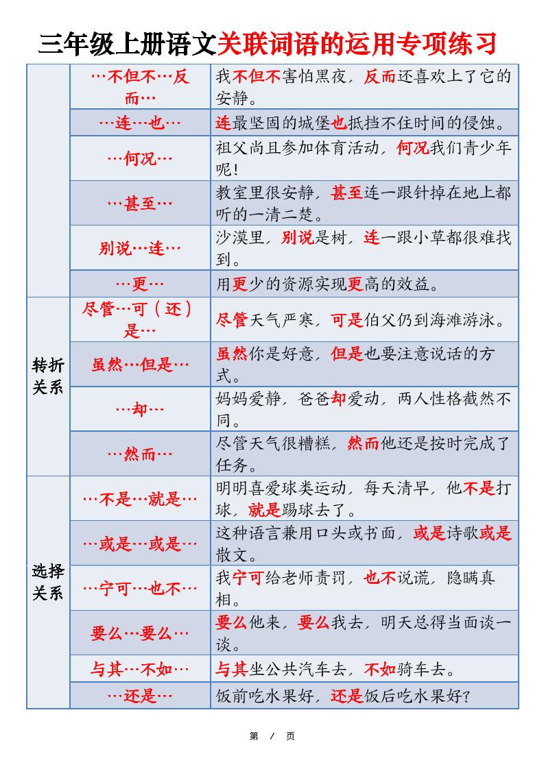 三上语文【关联词语的运用专项练习（练习+答案）22页】-青禾学社