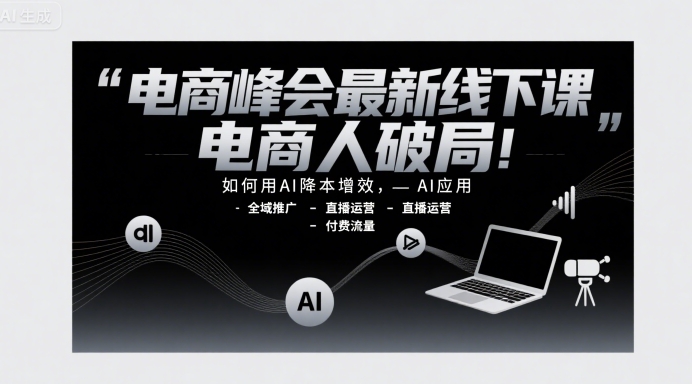 电商峰会最新线下课,电商人破局,如何用AI降本增效,AI应用-全域推广-直播运营-付费流量-青禾学社