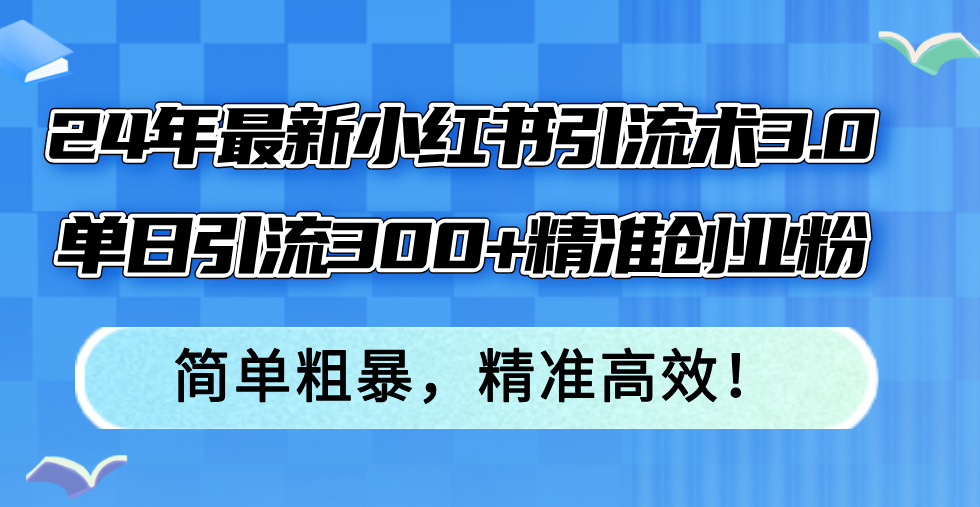 24年最新小红书引流术3.0,单日引流300+精准创业粉,简单粗暴,精准高效!-青禾学社