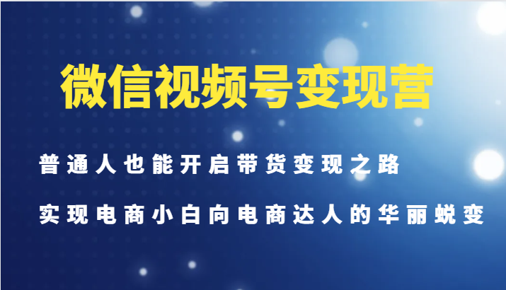 微信视频号变现营-普通人也能开启带货变现之路,实现电商小白向电商达人的华丽蜕变-青禾学社