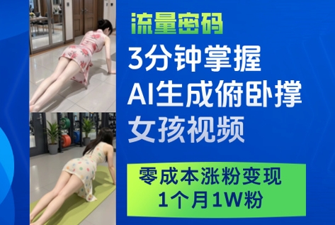 3分钟掌握AI生成俯卧撑女孩视频,零成本涨粉变现,1个月1W粉-青禾学社