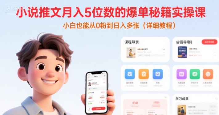 小说推文月入5位数的爆单秘籍实操课,,小白也能从0粉到日入多张(详细教程)-青禾学社