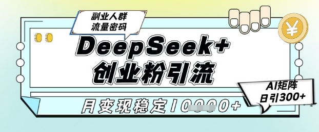 DeepSeek+创业粉精准引流，全新分享课4.0玩法，AI矩阵日引300+，多种变现方式，稳定月入1W-青禾学社