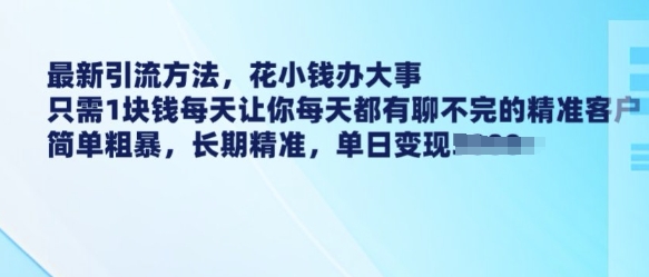 最新引流方法，花小钱办大事，只需1块钱每天让你每天都有聊不完的精准客户 简单粗暴，长期精准-青禾学社