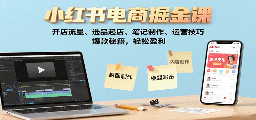 小红书电商掘金课：开店流量、选品起店、笔记制作、运营技巧，爆款秘籍，轻松盈利-青禾学社