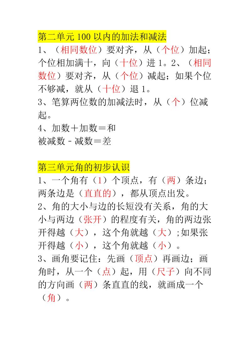 二年级上册数学必背知识汇总-青禾学社