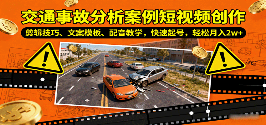 交通事故分析案例短视频创作,剪辑技巧、文案模板、配音教学,快速起号,轻松月入2w+-青禾学社