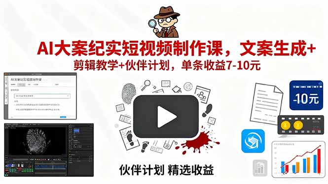 AI大案纪实短视频制作课,文案生成+剪辑教学+伙伴计划,单条收益7-10元-青禾学社
