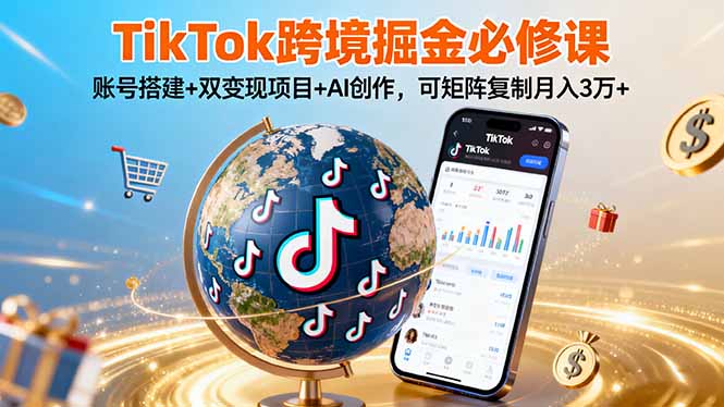 TikTo跨境掘金必修课，账号搭建+双变现项目+AI创作，可矩阵复制月入3万+-青禾学社