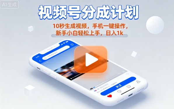 视频号分成计划懒人玩法，10秒生成视频，手机一键操作，新手小白轻松上手，日入1K【揭秘】-青禾学社