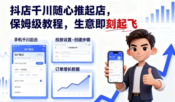 抖店千川随心推起店，保姆级教程，生意即刻起飞-青禾学社