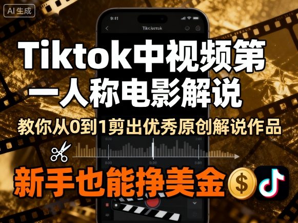 Tiktok中视频第一人称电影解说，教你从0到1剪出一个优秀的原创解说作品，新手也能挣美金-青禾学社