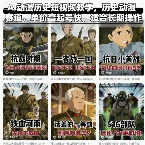 AI动漫历史短视频教学,历史动漫赛道,单价高起号快,适合长期操作-青禾学社