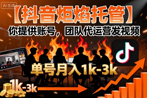 【抖音炬焰托管】你提供账号，团队代运营发视频，单号月入1k+【揭秘】-青禾学社