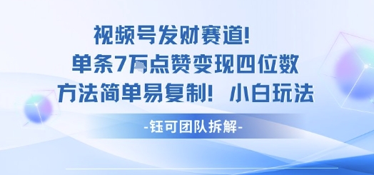 视频号发财赛道单条7W点赞变现四位数方法简单易复制小白玩法-青禾学社