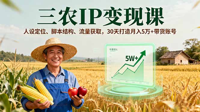 三农IP变现课,人设定位、脚本结构、流量获取,30天打造月入5万+带货账号-青禾学社