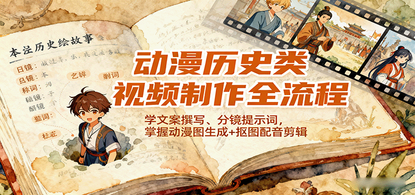 动漫历史类视频制作全流程，学文案撰写、分镜提示词，掌握动漫图生成+抠图配音剪辑-青禾学社