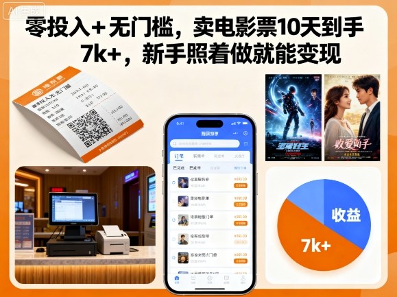 零投入+无门槛，卖电影票10天到手7k+，新手照着做就能变现【揭秘】-青禾学社