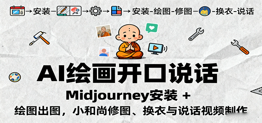 AI绘画开口说话，Midjourney安装 + 绘图出图，小和尚修图、换衣与说话视频制作-青禾学社