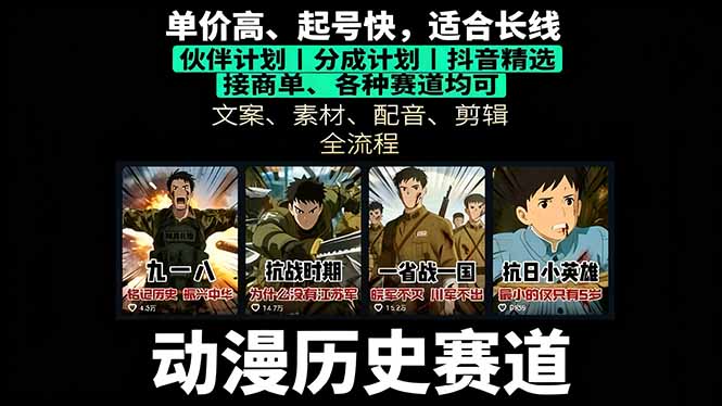 历史动漫赛道撸分成：起号、文案、素材、配音、剪辑，单视频收益破万-青禾学社