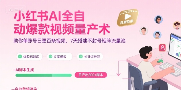 小红书AI全自动爆款视频量产术,助你单账号日更百条视频,7天搭建不封号矩阵流量池(更新9月)-青禾学社