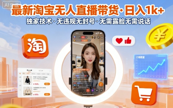 最新淘宝无人直播带货,日入1k+,独家技术,无违规无封号,无需露脸无需说话【揭秘】-青禾学社