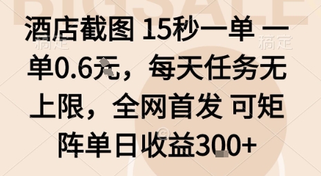 酒店截图15秒一单,一单0.6米,每天任务无上限,全网首发可矩阵单日收益3张【揭秘】-青禾学社