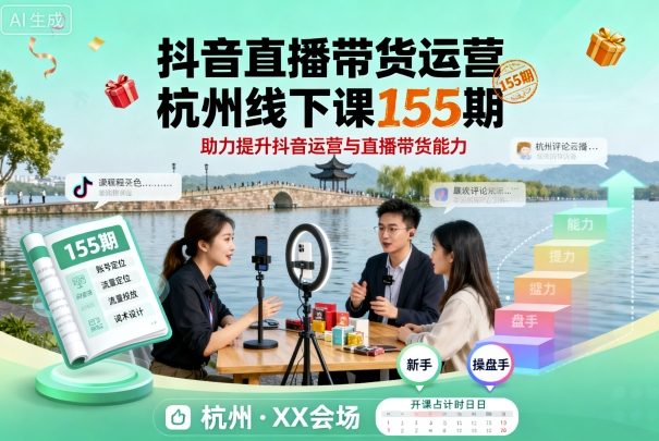 抖音直播带货运营杭州线下课155期,助力提升抖音运营与直播带货能力-青禾学社