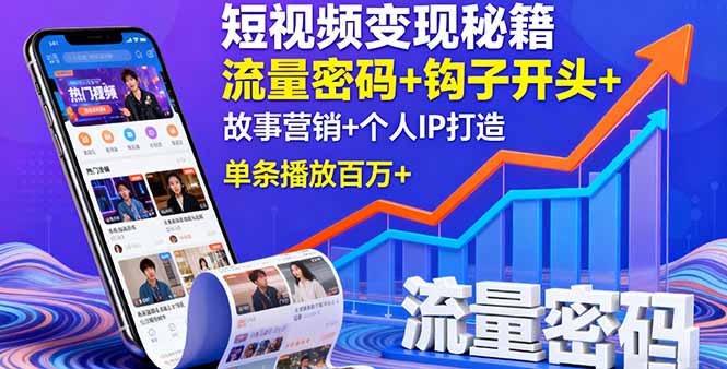 短视频变现秘籍，流量密码+钩子开头+故事营销+个人IP打造，单条播放百万+-青禾学社