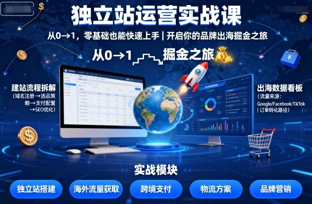 独立站运营实战课，​从0到1，零基础也能快速上手，开启你的品牌出海掘金之旅-青禾学社