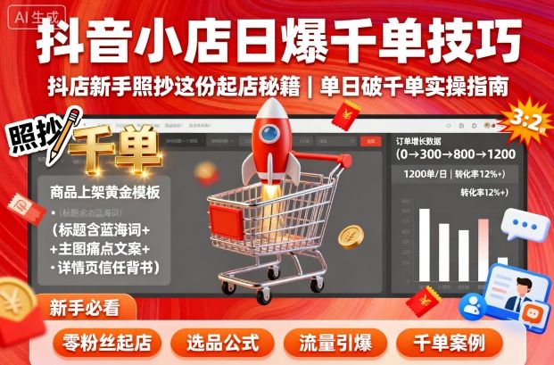 抖音小店日爆千单技巧,抖店新手照抄这份起店秘籍,单日破千单-青禾学社