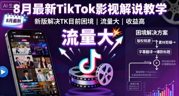 8月最新TikTok影视解说教学,新版解决TK目前困境,流量大,收益高-青禾学社