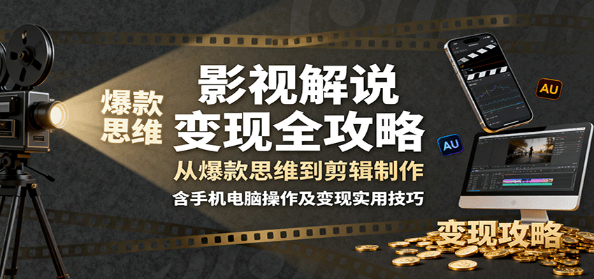 影视解说变现全攻略：从爆款思维到剪辑制作，含手机电脑操作及变现实用技巧-青禾学社
