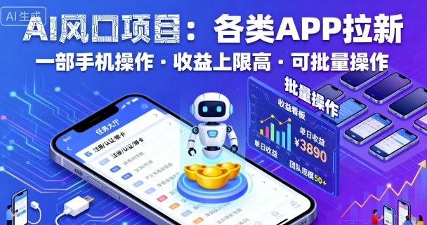 AI风口项目,各类APP拉新,一部手机就可以操作,收益上限高,可批量操作-青禾学社