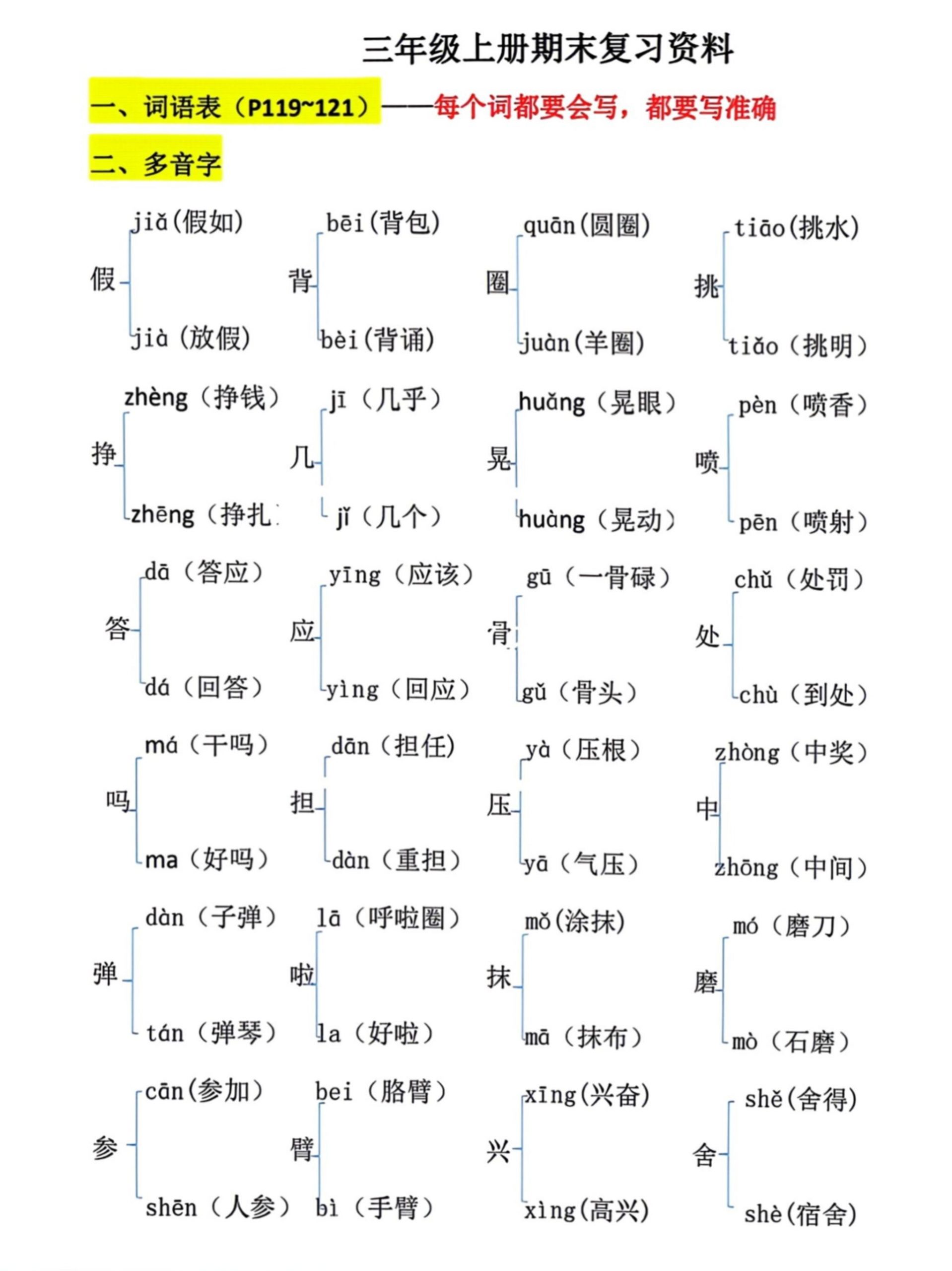 三上语文期末复习必考汇总-青禾学社