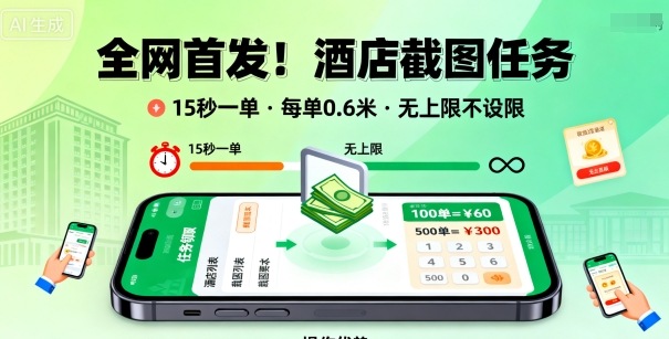 全网首发!酒店截图任务,15秒一单,每单0.6米,任务无上限不设限,矩阵操作单日3张到手【揭秘】-青禾学社