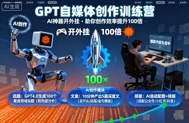 GPT自媒体创作训练营:AI神器开外挂,助你创作效率提升100倍-青禾学社