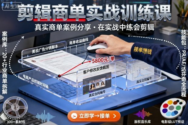 剪辑商单实战训练课，真实商单案例分享，在实战中练会剪辑-青禾学社