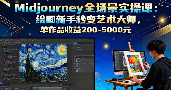 Midjourney全场景实操课：绘画新手秒变艺术大师，单作品收益200-5000元-青禾学社