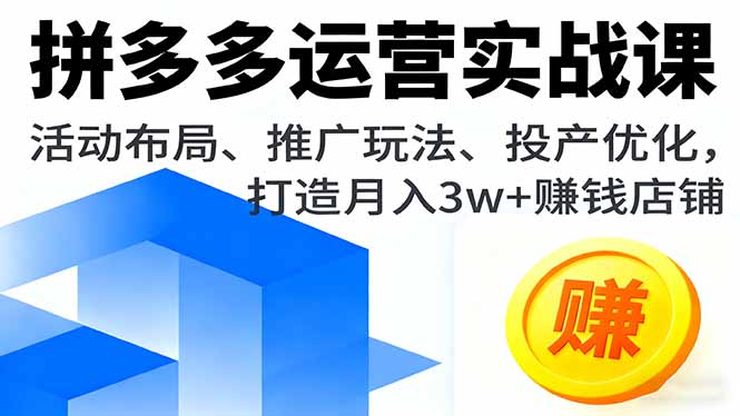 拼多多运营实战课,活动布局、推广玩法、投产优化,打造月入3w+赚钱店铺-青禾学社