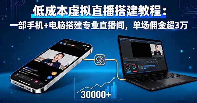 低成本虚拟直播搭建教程：一部手机+电脑搭建专业直播间，单场佣金超3万-青禾学社
