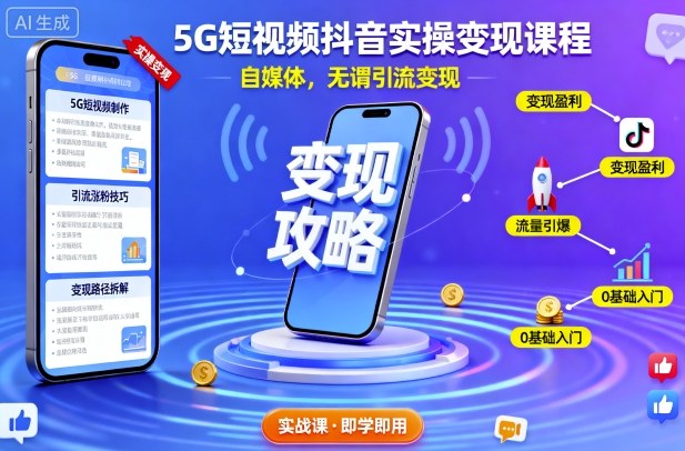5G短视频抖音实操变现课程,自媒体,无谓引流变现-青禾学社
