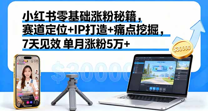 小红书零基础涨粉秘籍,赛道定位+IP打造+痛点挖掘,7天见效 单月涨粉5万+-青禾学社