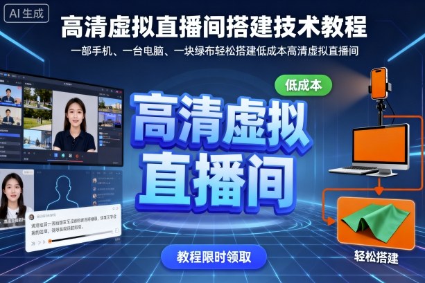 高清虚拟直播间搭建技术教程，一部手机、一台电脑、一块绿布轻松搭建低成本高清虚拟直播间-青禾学社