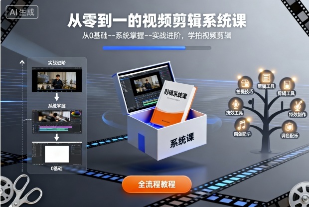 从零到一的视频剪辑系统课，从0基础--系统掌握--实战进阶，学拍视频剪辑-青禾学社